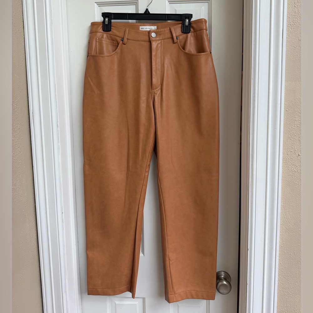 Avec Les Filles Cognac Faux Leather High-Waist Pants Women’s Size Large